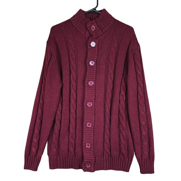 Paul Jones Mens Sweater Burgundy Full Button Knit Cabincore Stylish Large - Picture 1 of 10